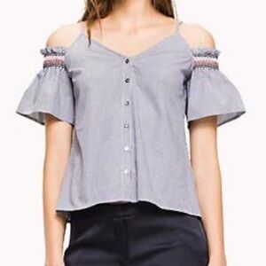 Tommy Hilfiger NWT Blue Gingham Cold Shoulder Top Size 4